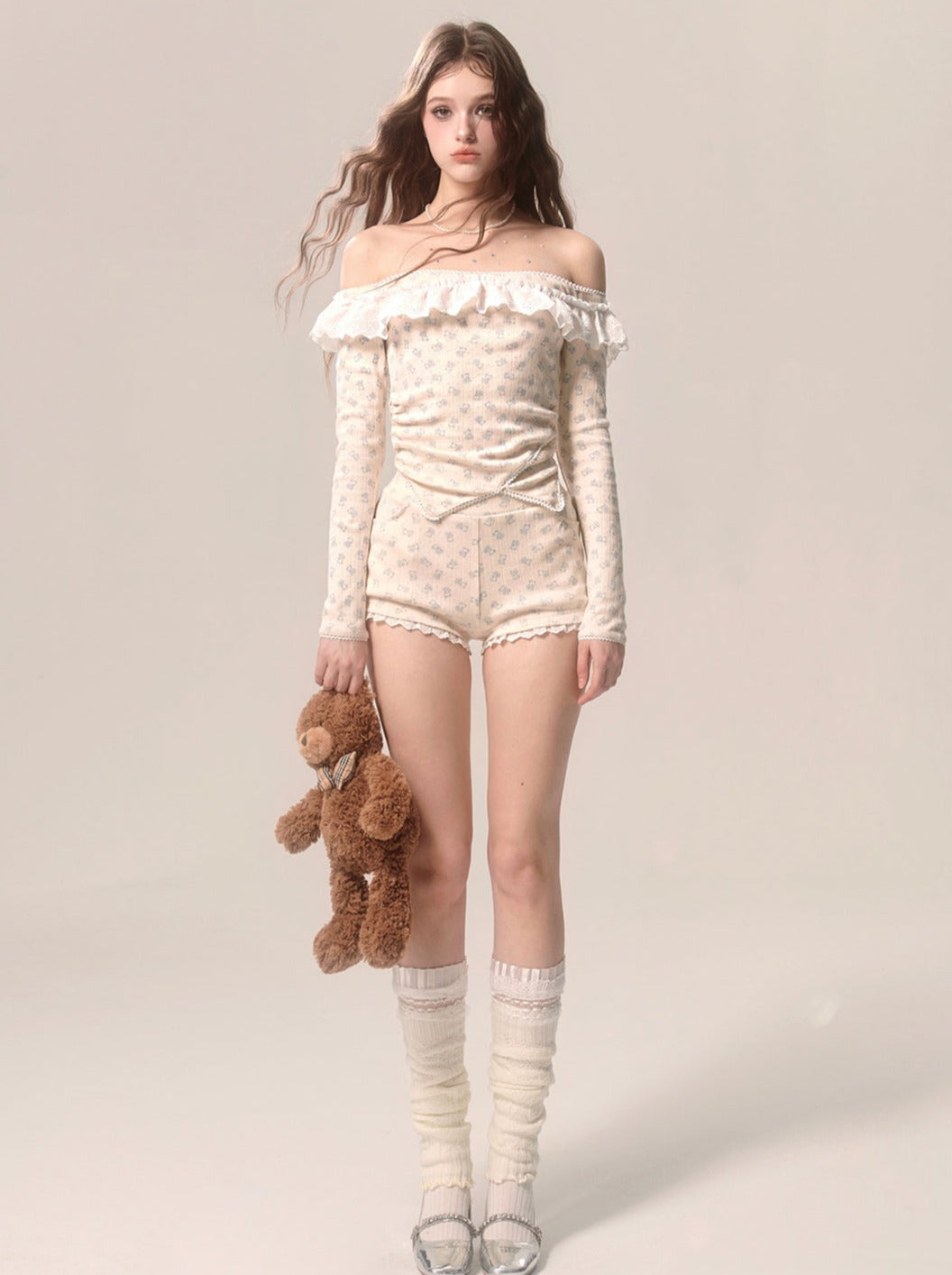 ミルキートップガーリーショーツ + アプリコットレース