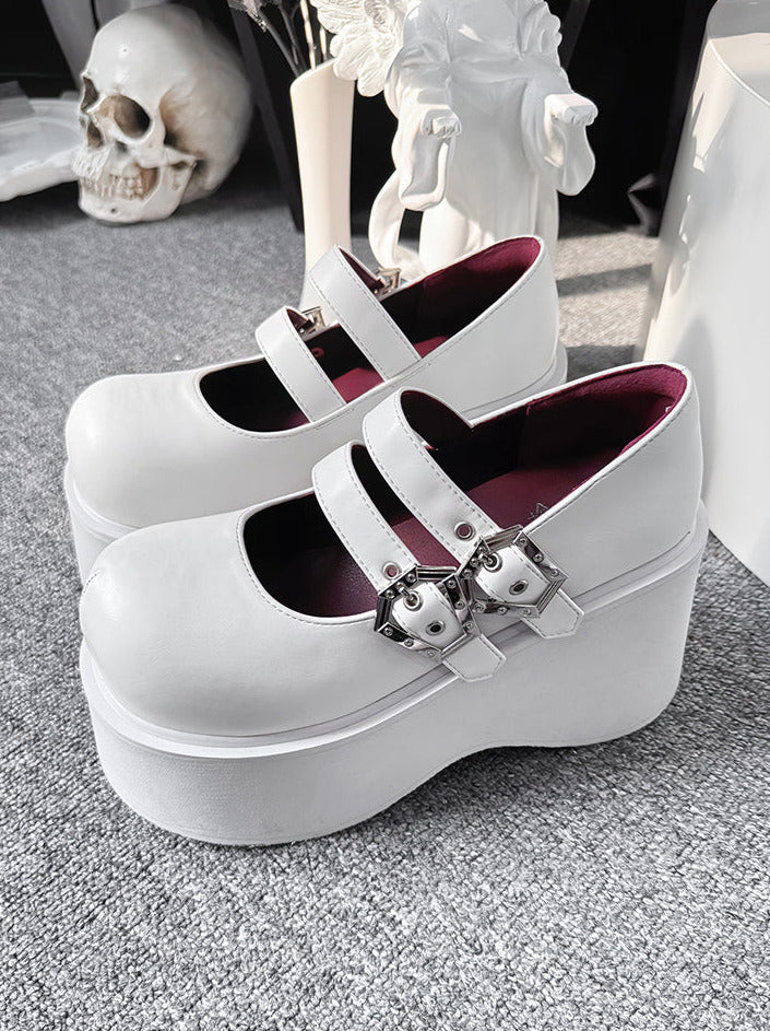 Gothic Round Retro Platform Toe Shoes Matte Punk Lace