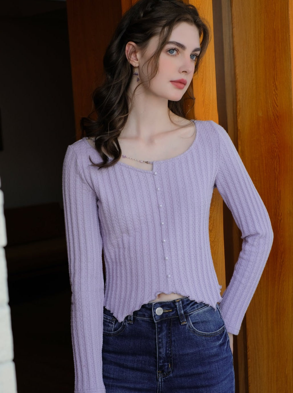 リブスプリングカーディガンニットタイツ