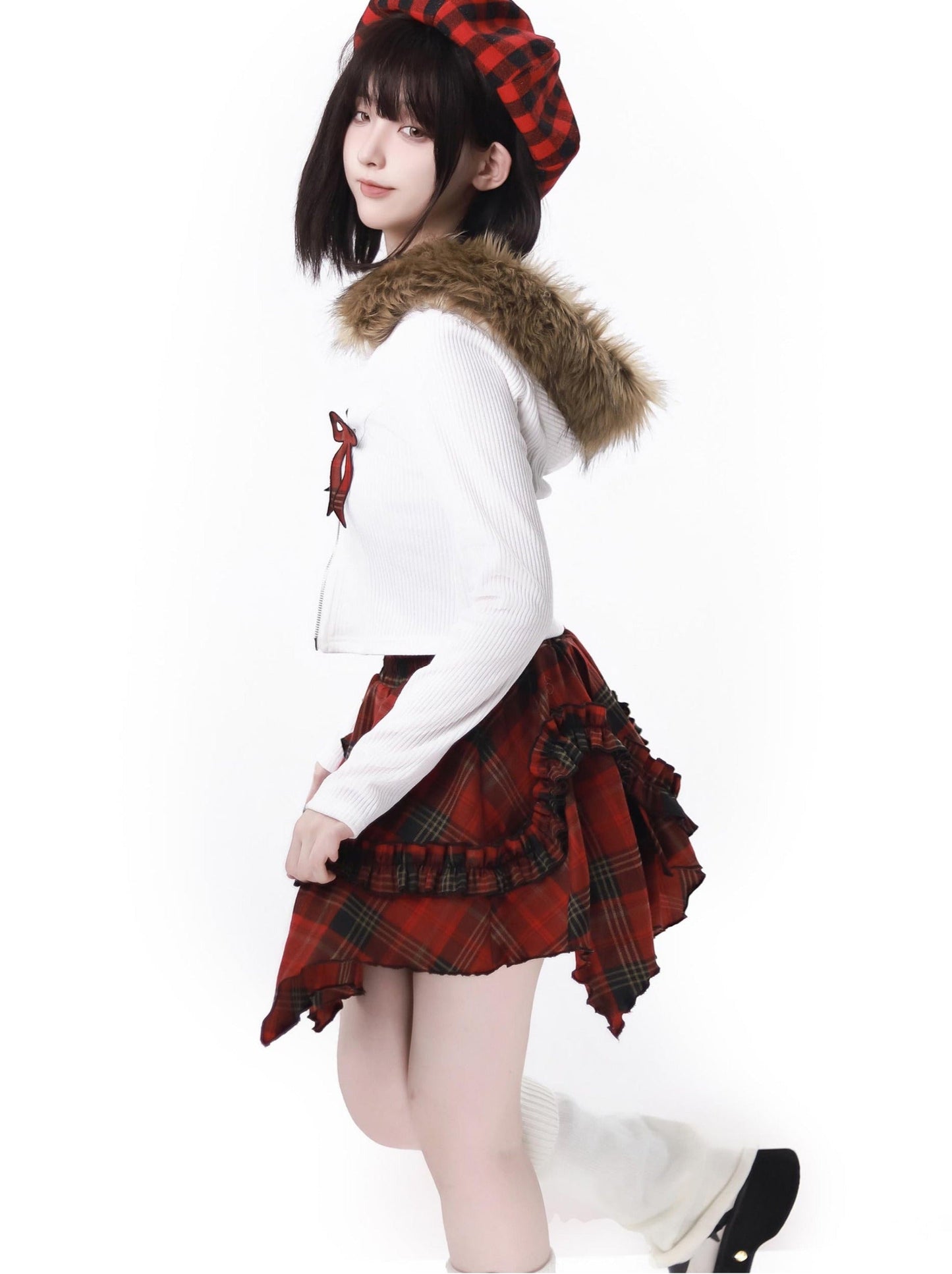 Lace Hoodie Black Stout Double Knit + Cherry Zip