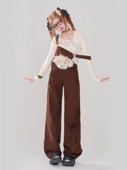 Little Dog Dark Retro Overalls Cutie Brown