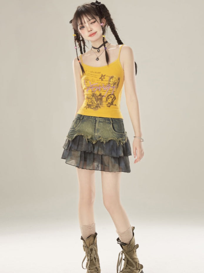 ダメージ加工デニムブルースカート