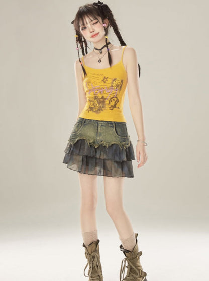 ダメージ加工デニムブルースカート