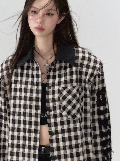 Check Shoulder Loose Silhouette Shirt