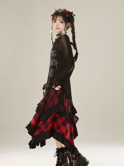 Damaged Knit Logo Round Neck Sheer