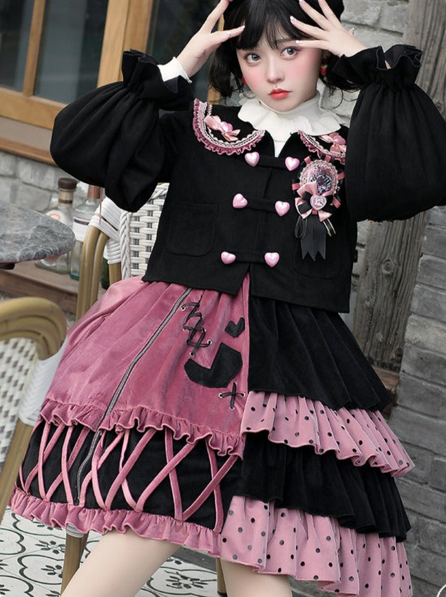 Kurzes Kleid + Lolita-Jacke mit asymmetrischen Rüschen