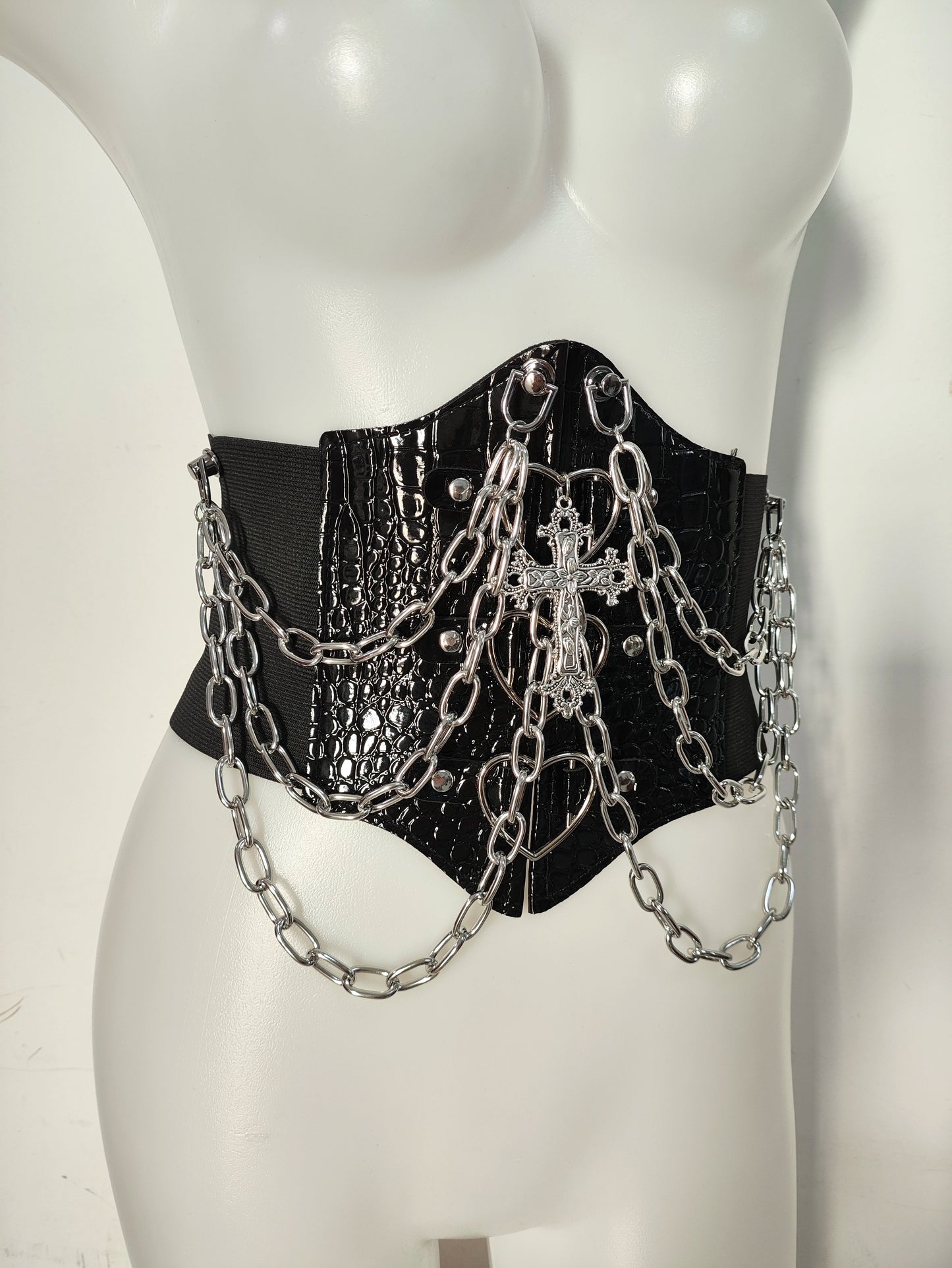 punk Y2K Velcro Chain Cross Niche Waist Seal