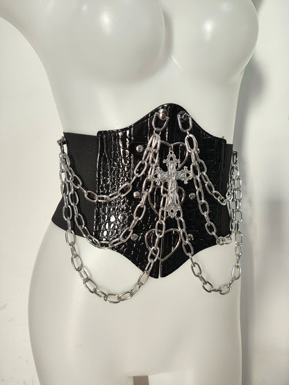 punk Y2K Velcro Chain Cross Niche Waist Seal