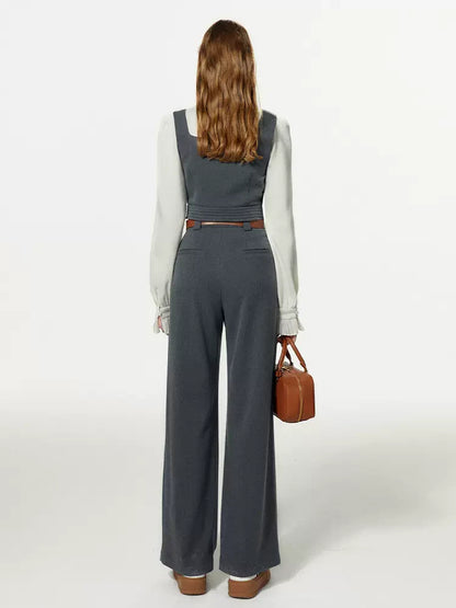 Bow-tie Gray Vest Pleated Knit Pants Slack Suit + Shirt