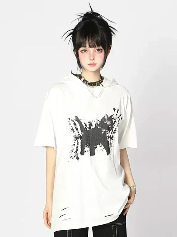 Loose T-Shirt Cat Foodie Ear