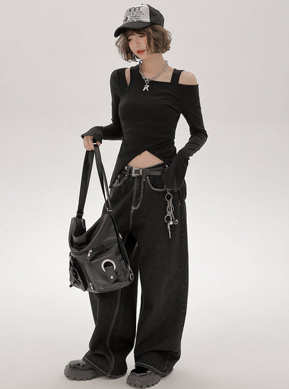Long Piece Set Asymmetrical Shoulder American T Mode One Two