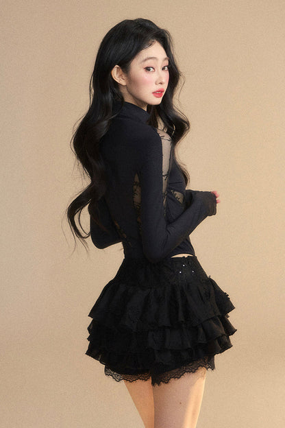 Tight Chic Black Reservations Top Lace Sheer