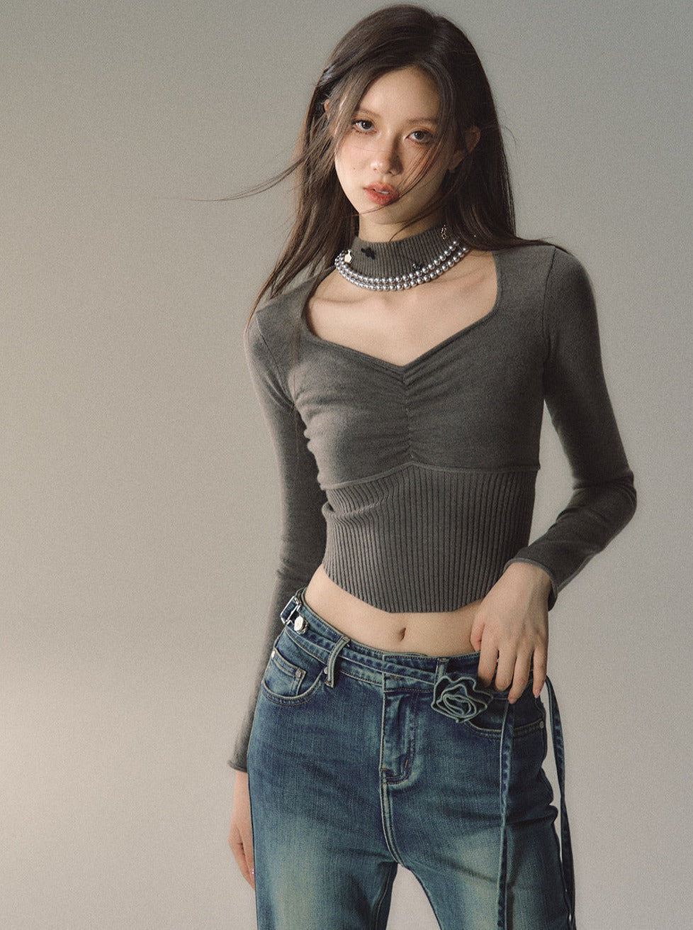 Neckholder-Top mit schmaler Taille und quadratischem Ausschnitt