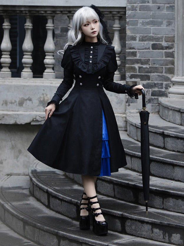 Slit Dress Big Cloak Frilly Ruffle + Gothic