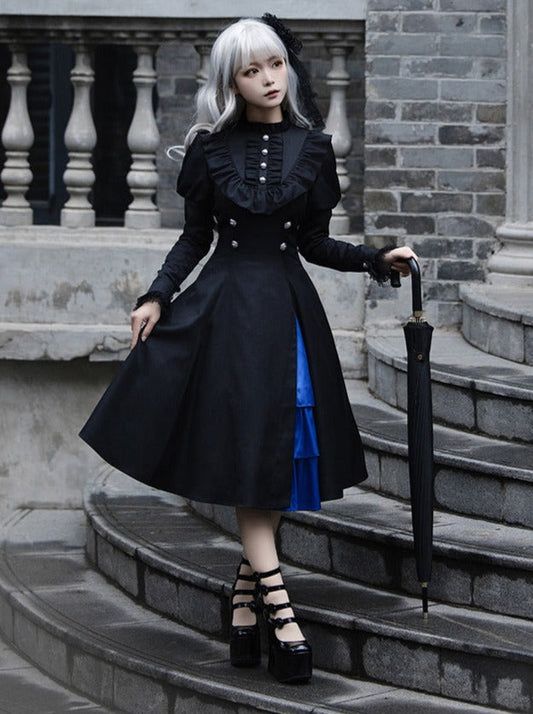 Slit Dress Big Cloak Frilly Ruffle + Gothic