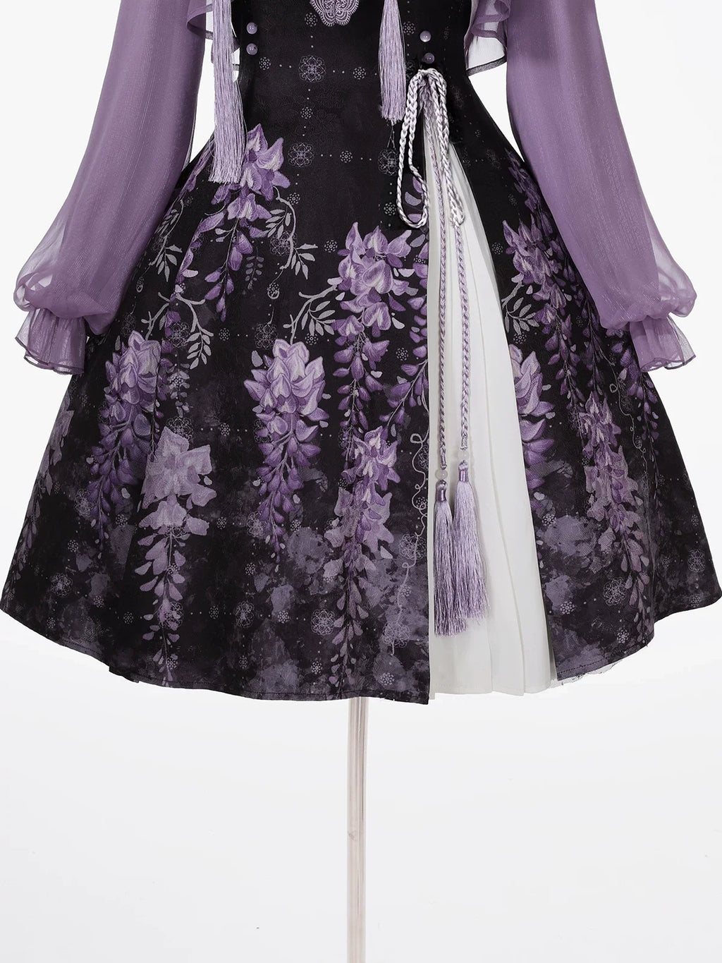 Chinese Lolita Moonlit Wisteria Purple JSK Dress + Swallow Embroidery Lace Tassel Crop Top Set