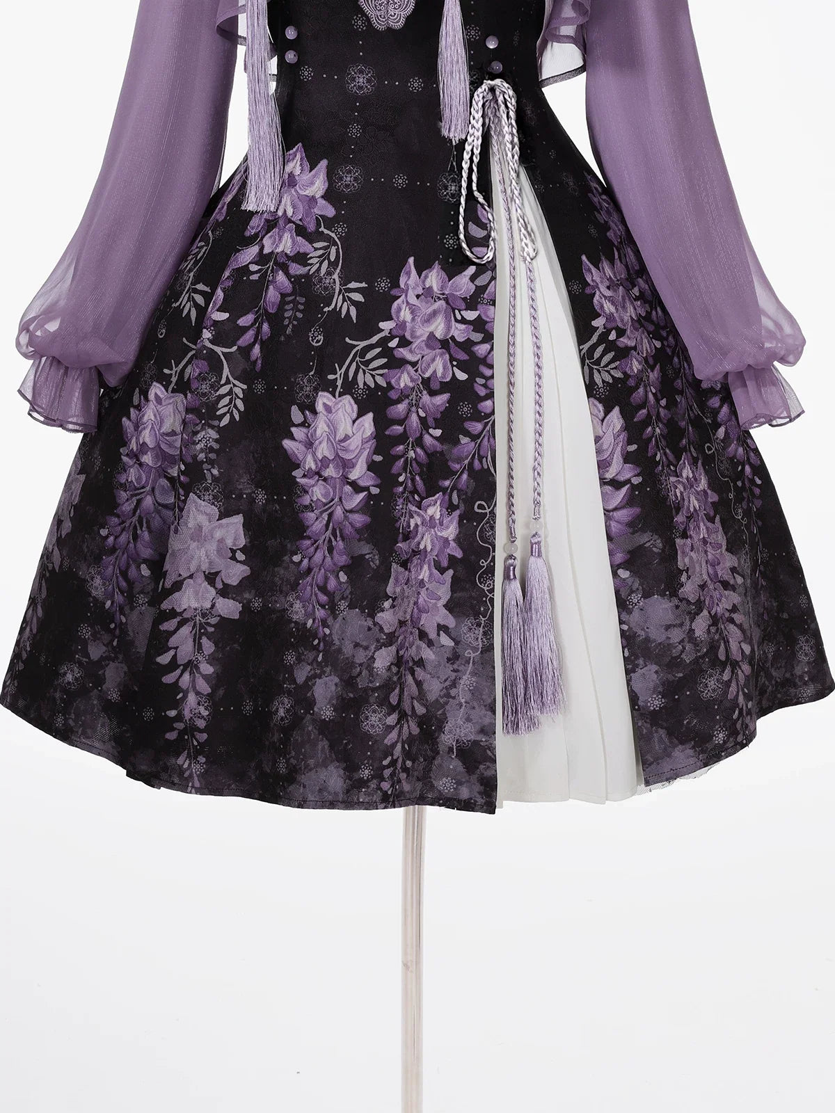 Chinese Lolita Moonlit Wisteria Purple JSK Dress + Swallow Embroidery Lace Tassel Crop Top Set