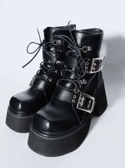 Short Punk Matte Plat Square Subculture Toe y2k Black Boots