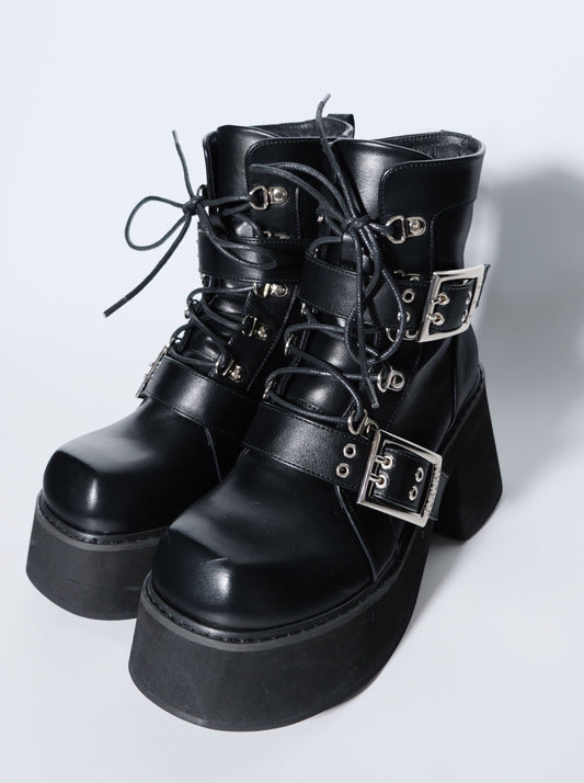 Short Punk Matte Plat Square Subculture Toe y2k Black Boots