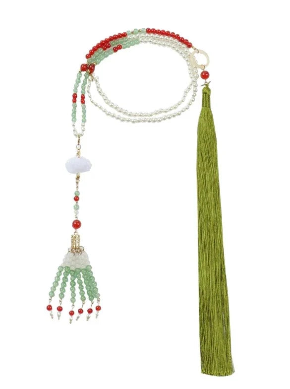 Bow + Necklace Dress China Asymmetrical Long + Beaded Big