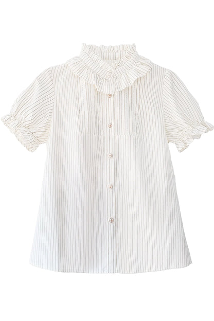 スカートベスト、ビッグシャツ、カレッジブローチ、ウエスタンリボン、パフスリーブ