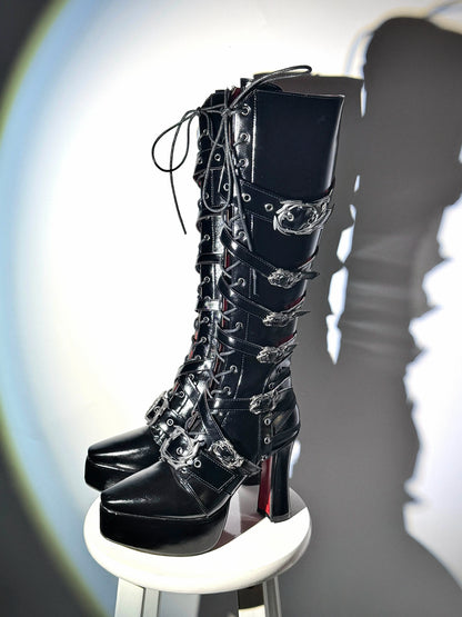 XueHaiJi Gothic Platform Knight Boots — Square Toe Lolita Punk