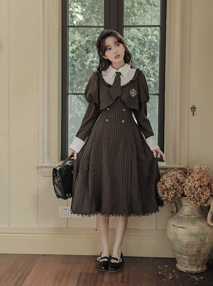 Dress Slim Middle Striped Retro Lolita