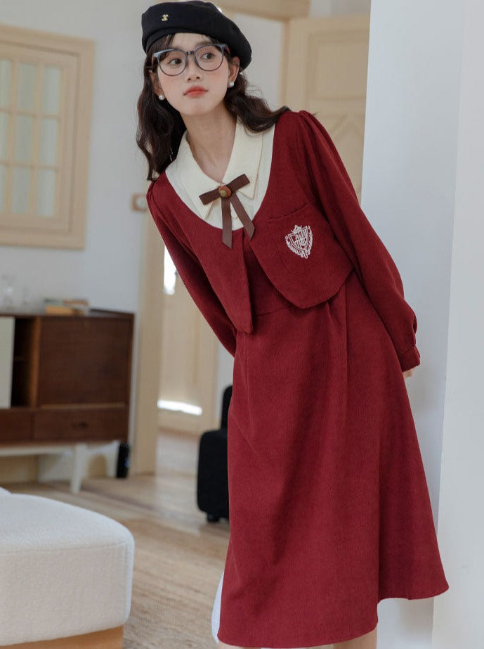 Zweiteiliges College Retro Kunstkleid