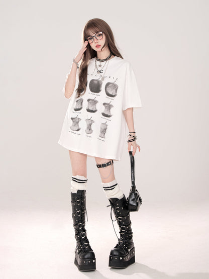 アップルプリント ルーズTシャツ アメリカン