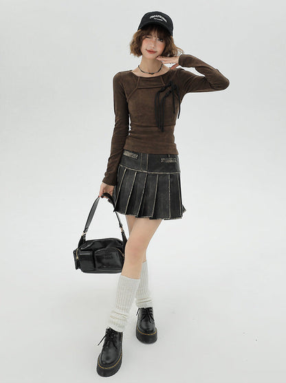 ニットスリムチャイナレトロトップタッセル