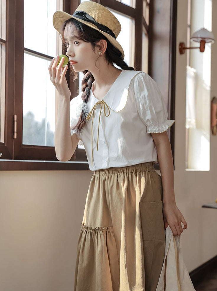 Puffärmelrock Ausgestelltes Sommerhemd + Retro Medium