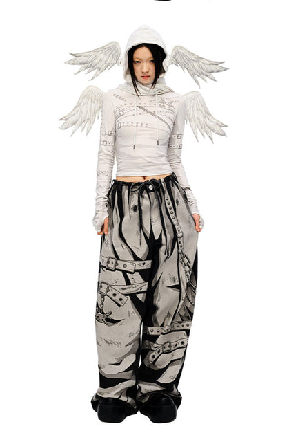 Hand 3D pants design loose painted