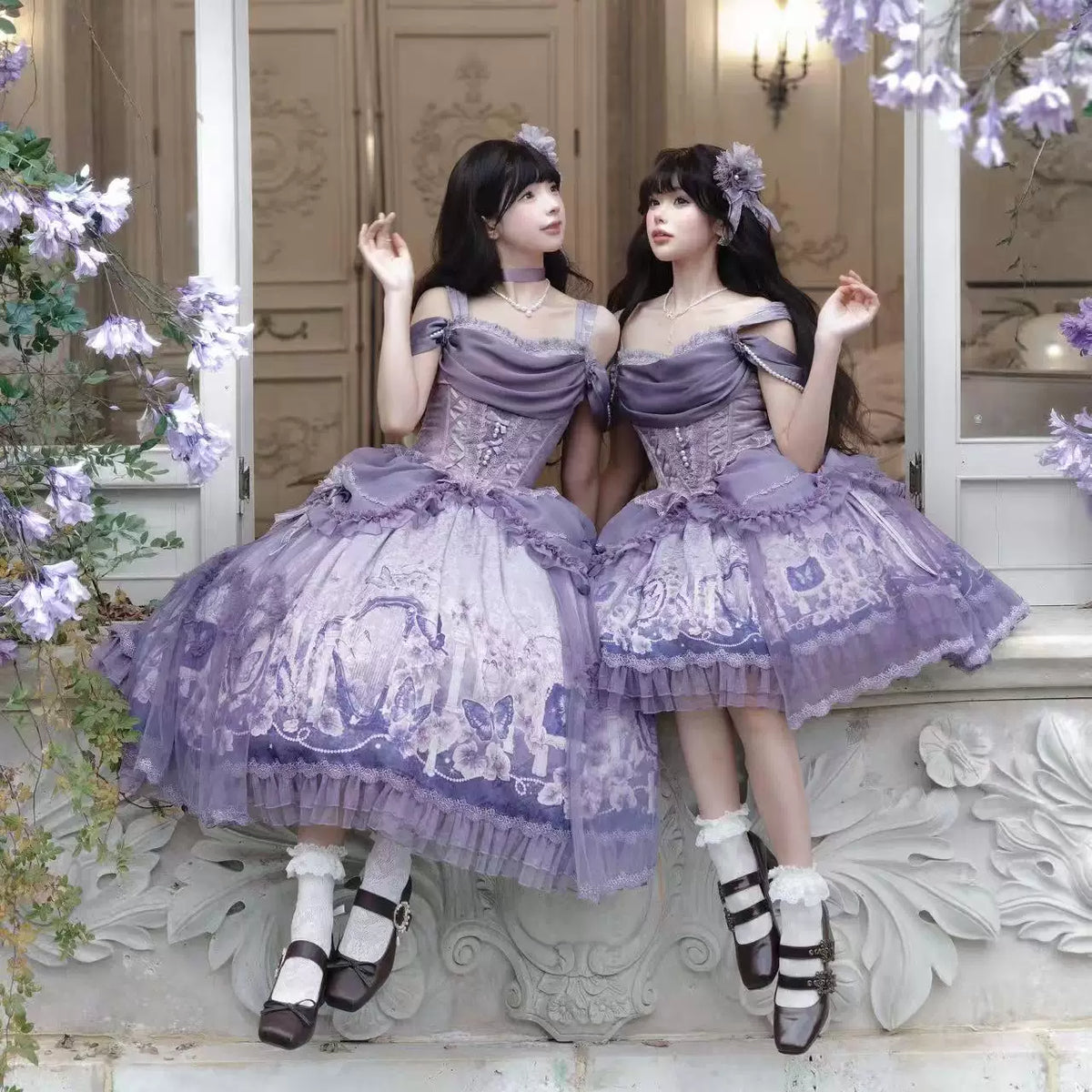 Mirror Butterfly Elegant Purple Lolita JSK / Accessories