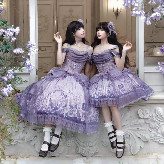 Mirror Butterfly Elegant Purple Lolita JSK / Accessories