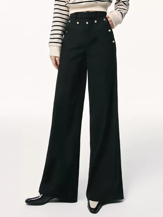 Placket Pants Faux Design Dasual Button