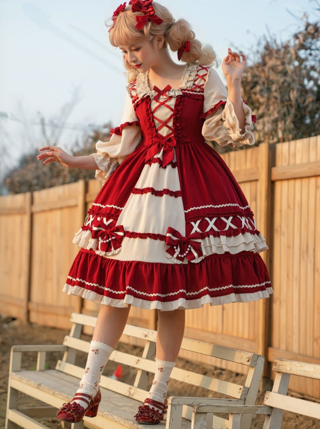 Kleid Lolita Schnürung Schnürung + Haarband Prinzessin