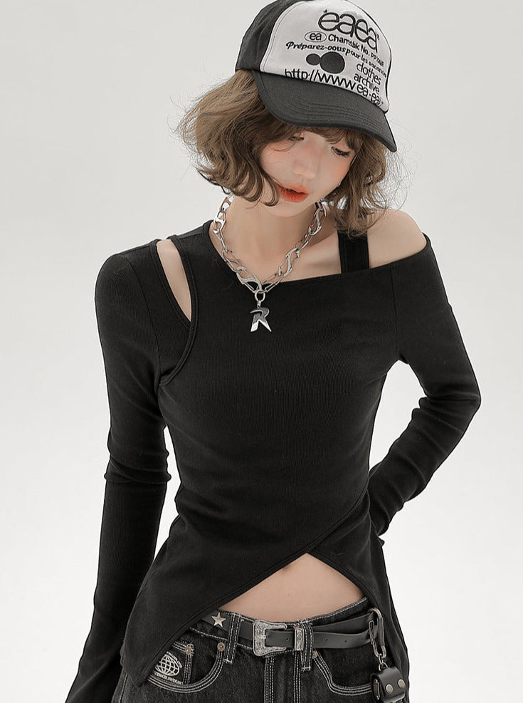 Long Piece Set Asymmetrical Shoulder American T Mode One Two