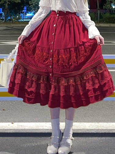 バラコットンレースのサプライズロングスカート