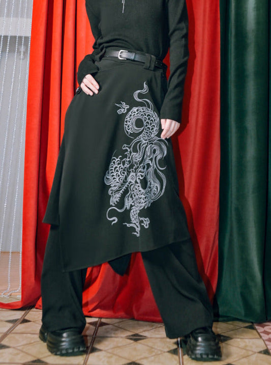 Zweiteilige Faux-Splicing-Hose mit weitem Lagen-Drache