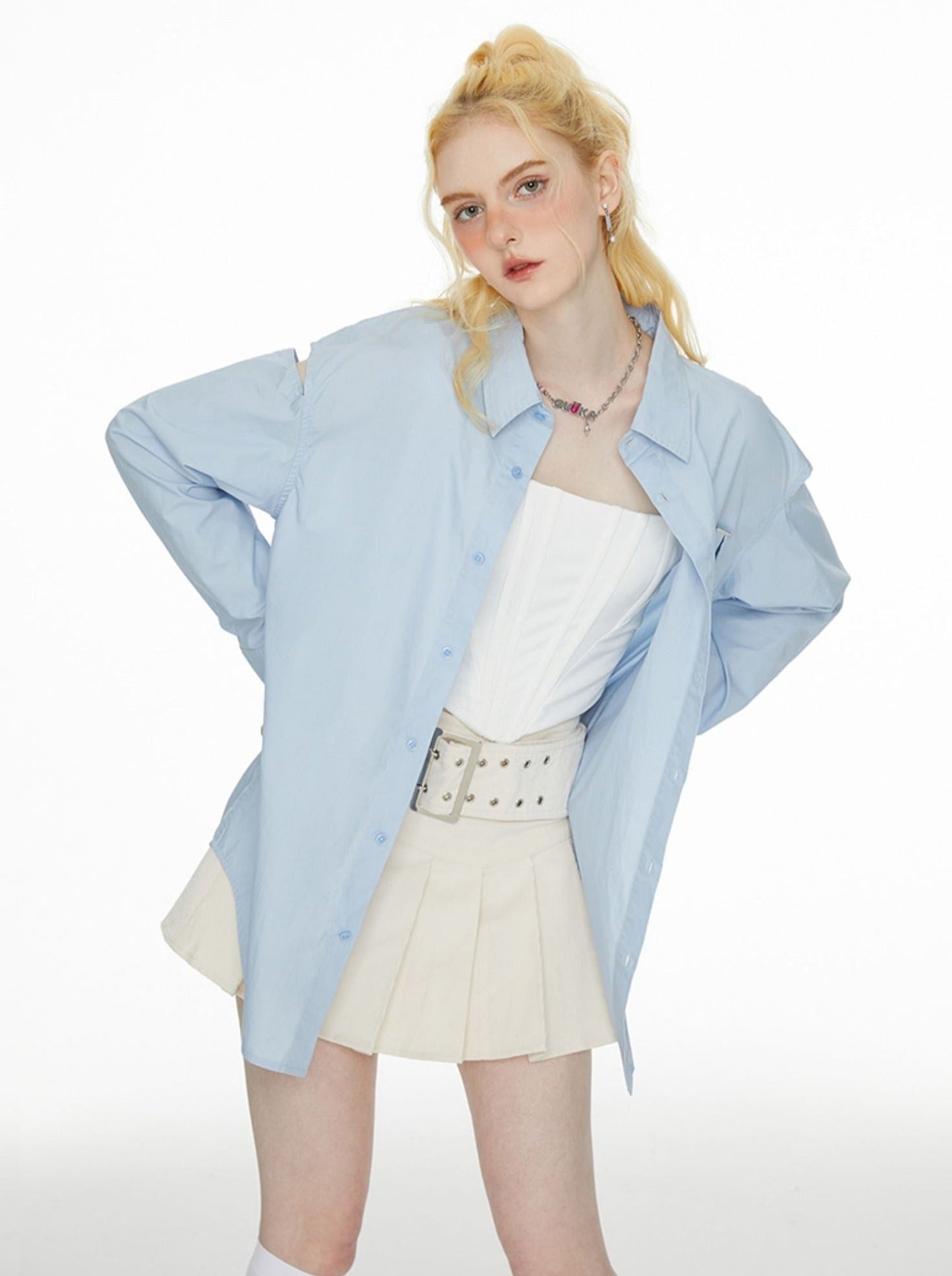 Ice Long Schlitz Blau Schulter Shirt