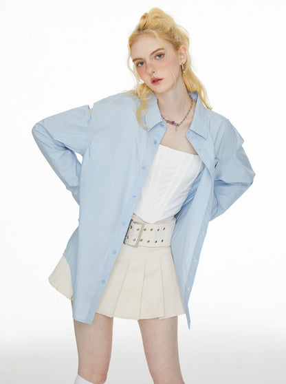 Ice Long Schlitz Blau Schulter Shirt