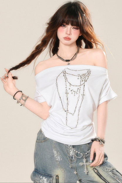 ドローストリングワンショルダーTシャツ