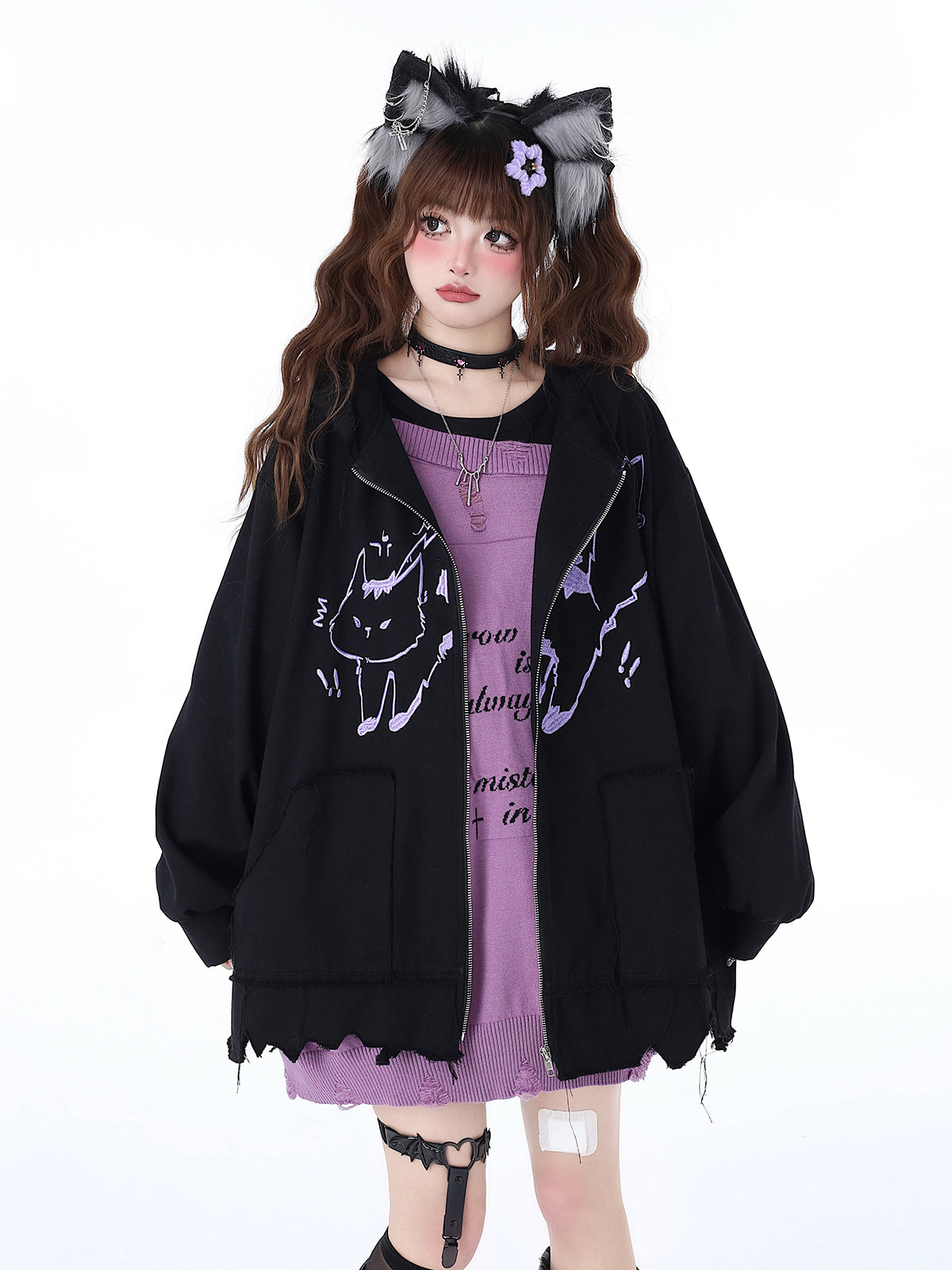 Hoodie Cat Mine Loose Over Hooded