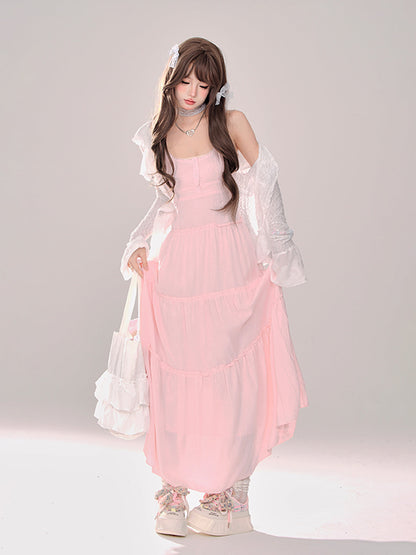 ムーンライト + カーディガン サスペンダー ニット サマードレス シアー