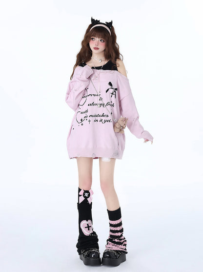 Mädchenhaftes Off-Shoulder Lazy Cool Sweet Zweiteiliges Top Faux