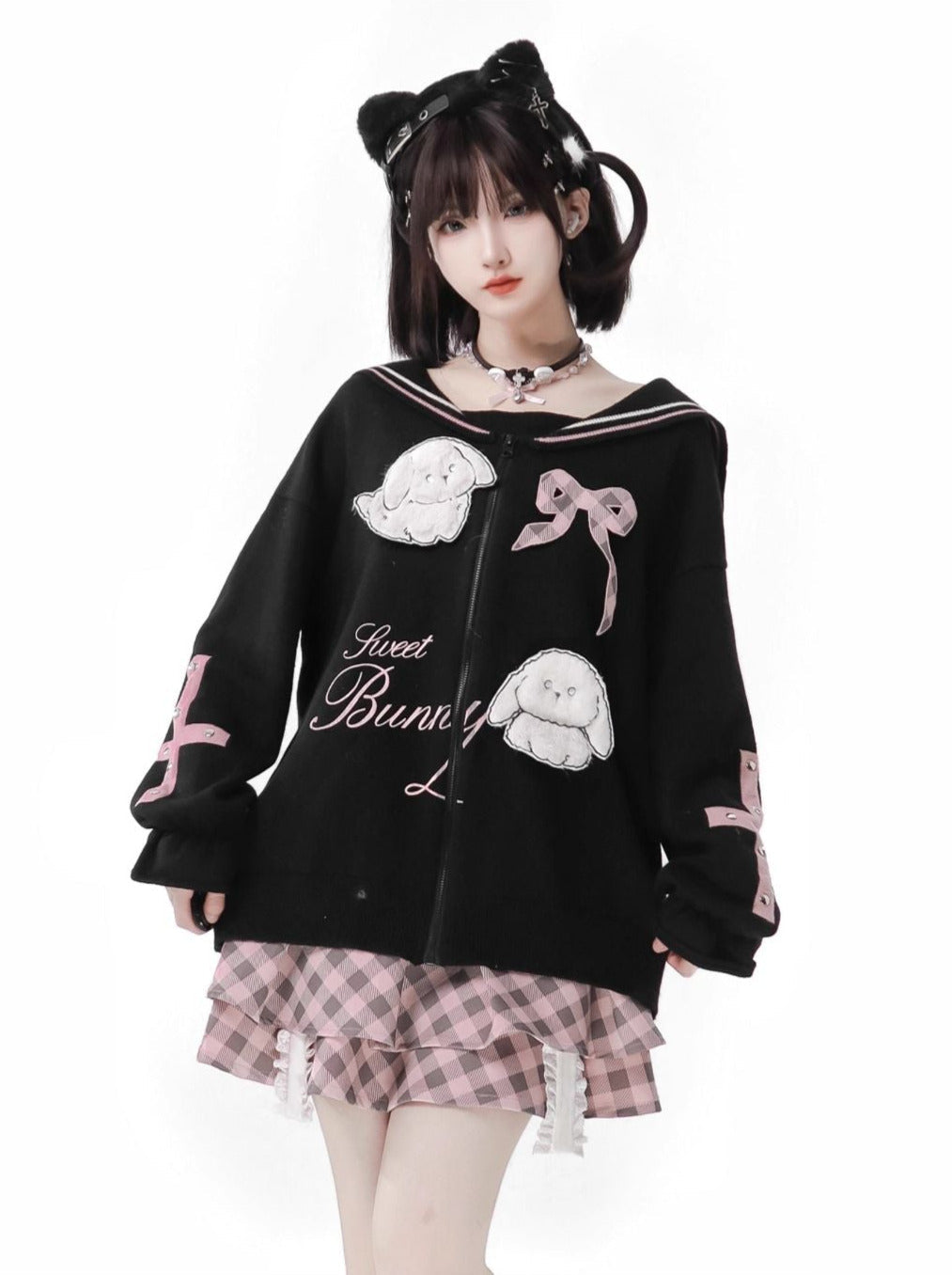 Cocoa Suit Black Peach Cardigan Knit Collar Sailor