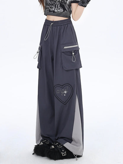 Drawstring Contrast Love Pants Color Cargo