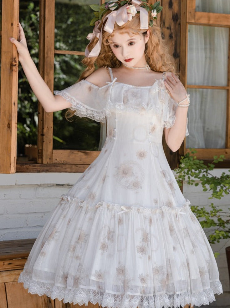 Summer Dress Lolita Flower Chiffon Pure White