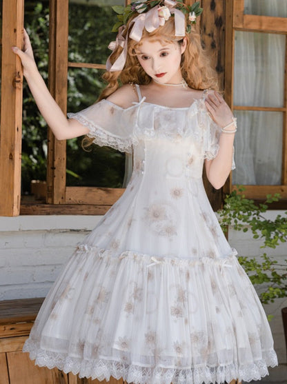 Summer Dress Lolita Flower Chiffon Pure White