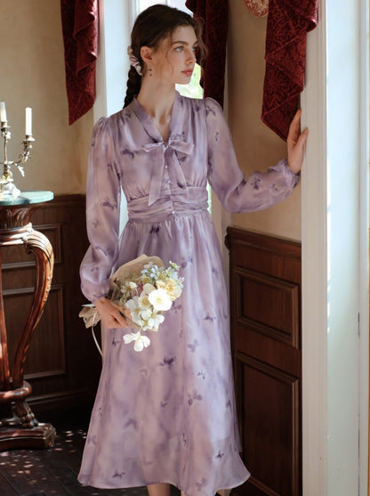 プリントドレス シフォン ブルーム フレンチ バタフライ